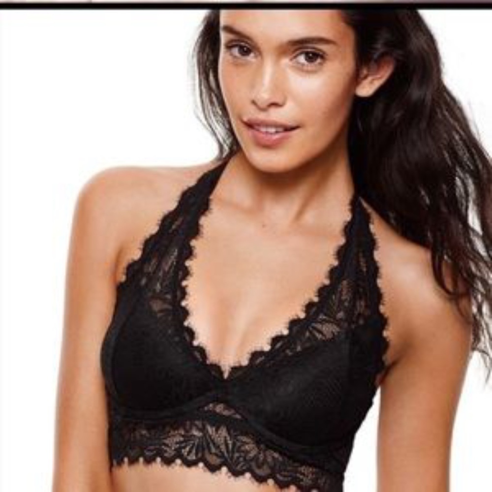 Eyelash lace halter bralette